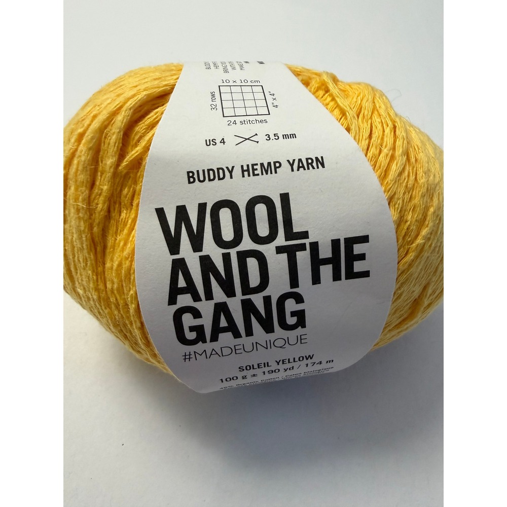 New Wool And The Gang Buddy Hemp‎ Yarn 100g Soleil Yellow Organic Cotton Blend